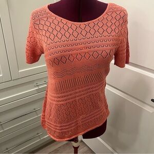 Vintage FOXXY LADY Knit Coral Asymmetrical Short Sleeved Sweater | Intricate